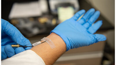 A stretchable wideband dipole antenna, like the one pictured, can improve the performance of wearable technology by changing its physical shape to adapt to body movements and pressure, according to Penn State researchers. Courtesy: Kelby Hochreither, Penn State University