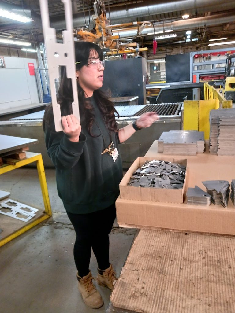 A mallet can help separate laser-cut steel pieces at Freedman Seating. Courtesy: Mark T. Hoske, Control Engineering