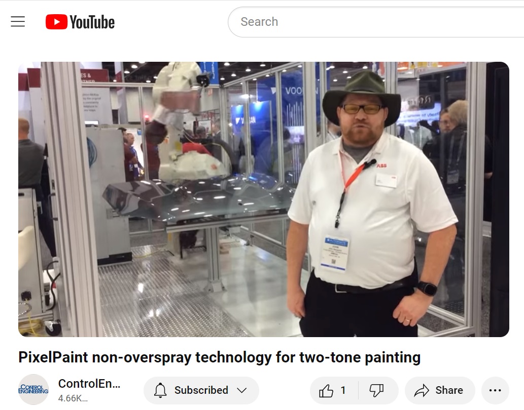 Figure 4: The leading video posted on the Control Engineering YouTube channel (views), ControlEngTV, was “PixelPaint non-overspray technology for two-tone painting,” demonstrating robotic painting for automotive applications at Automate 2023. 