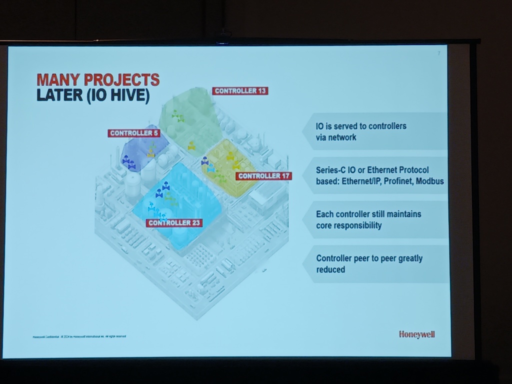 Figure 4: When users take advantage of Honeywell IO HIVE, many projects later looks better because I/O is served to controllers via networks, each controller maintains core responsibility and controller peer-to-peer communications are greatly reduced, said Joe Bastone, Honeywell director product management Experion PKS, at the 2024 ARC Industry Forum in February. 
