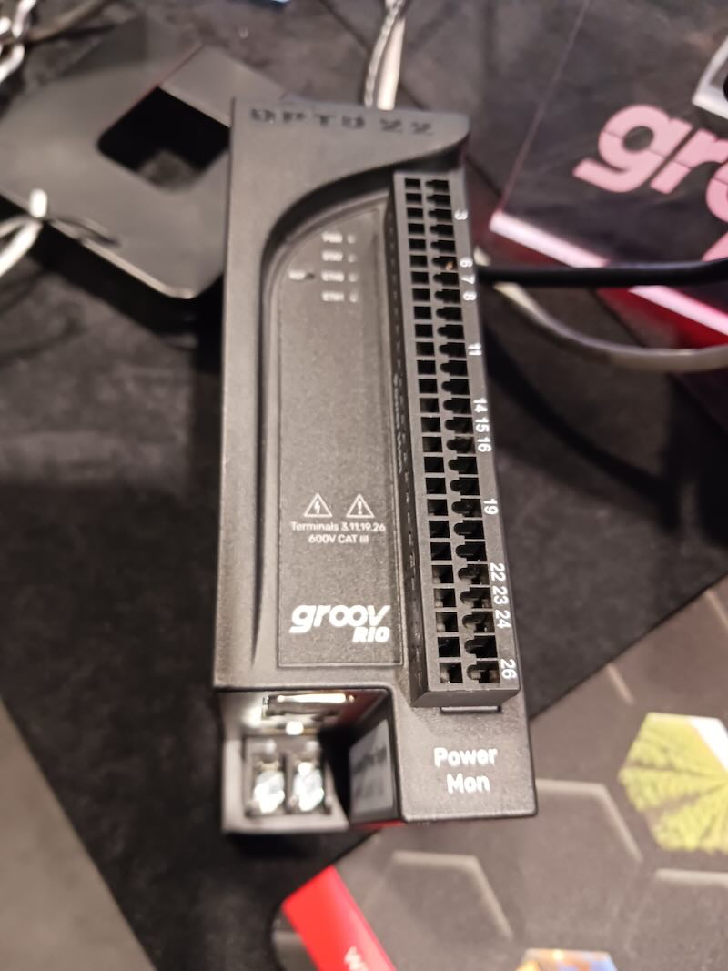 Opto 22 groov RIO (remote I/O) module includes software-programmable I/O capabilities to ease installation time, configuration, integration and troubleshooting, as shown at Automate 2024 event by A3, the Association for Advancing Automation, in Chicago. Courtesy: Mark T. Hoske, Control Engineering