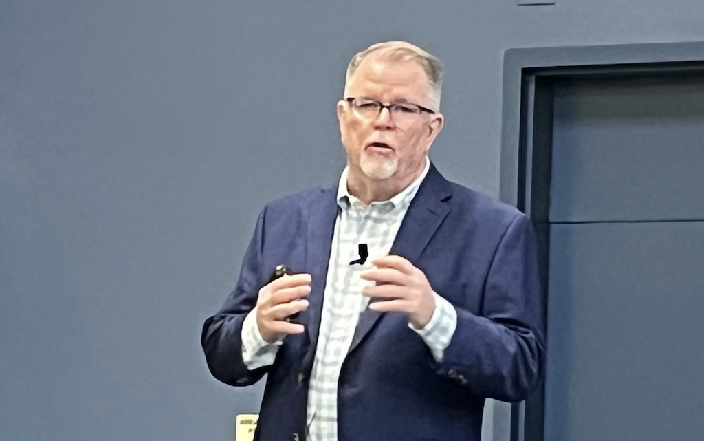 David Bader, VP of business development, Eurotech, in his presentation “Designing for tomorrow’s cybersecurity challenges” at Automate 2024 in Chicago. 