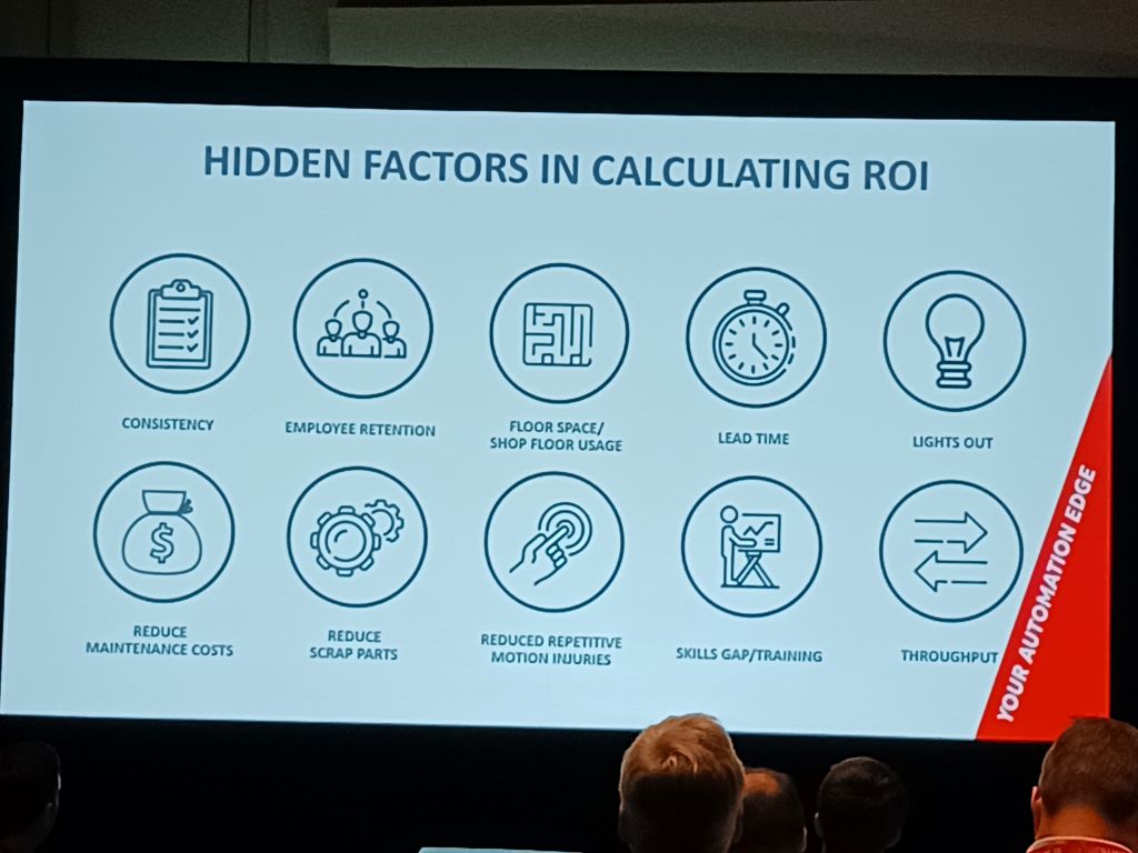 Figure 1: Beyond increased productivity, many other, often hidden factors help speed return on investment, such as increased employee retention, consistency and less scrap, as shown in the session “Is now the time to get a cobot?” from Acieta at IMTS 2024. Courtesy: Mark T. Hoske, Control Engineering, WTWH Media