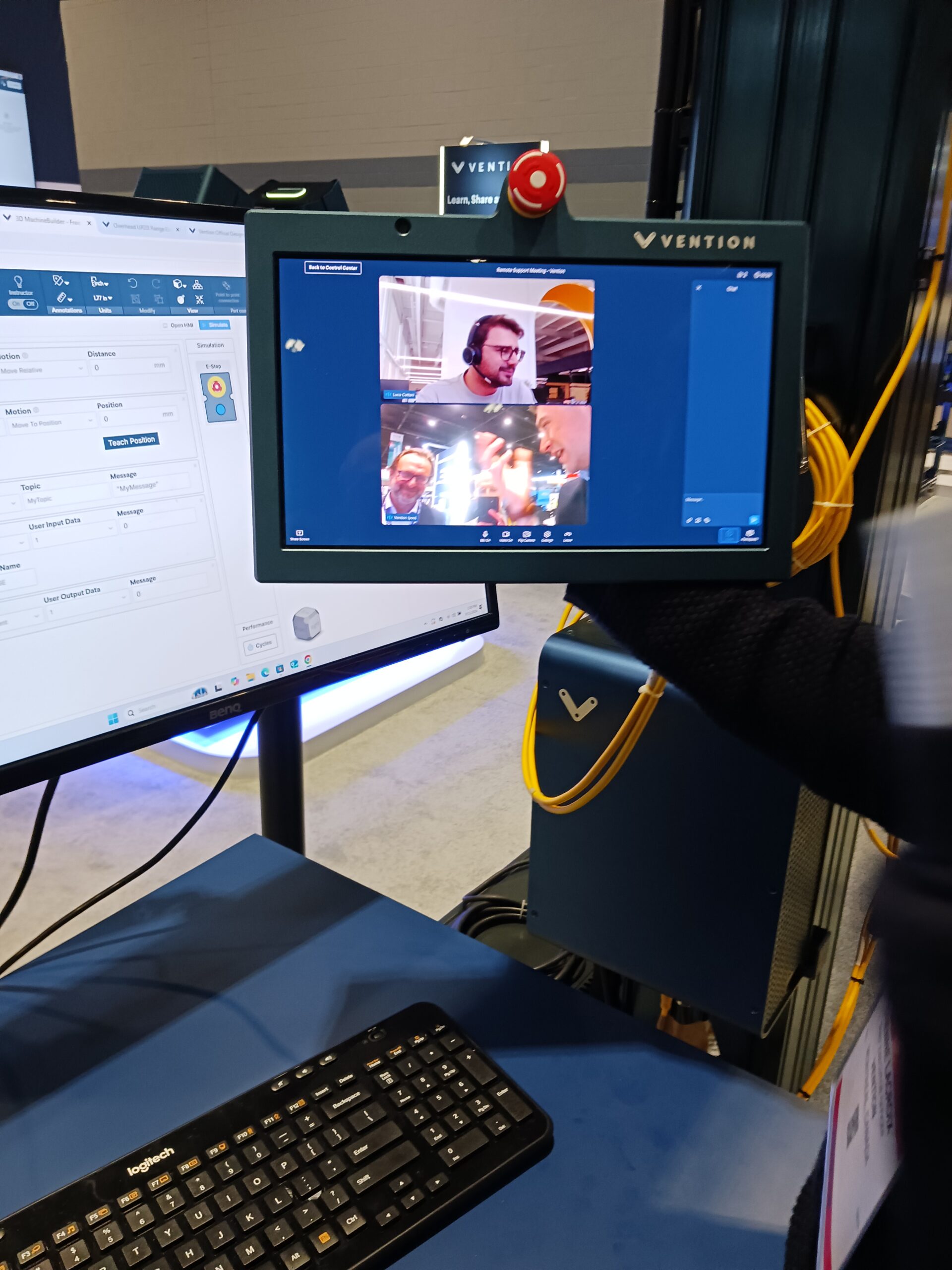 Figure 3: Online support service technician on tablet helps with collaborative robot setup, programming and operation by connecting with an ABB GoFa cobot user, as shown Etienne Lacroix, founder and CEO of Vention at IMTS 2024, using the Vention Manufacturing Automation Platform (MAP). Courtesy: Mark T. Hoske, Control Engineering