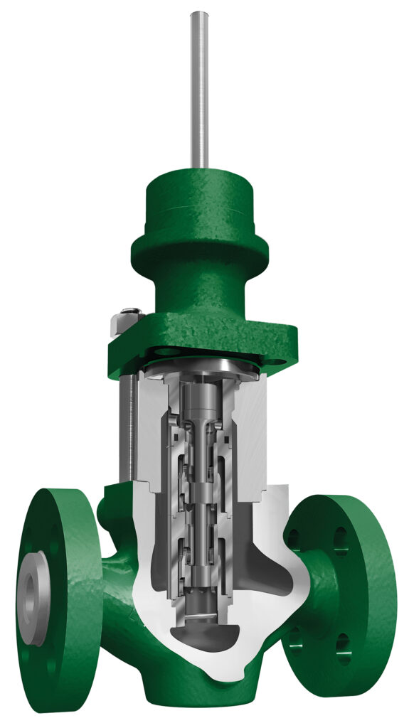 Figure 5: Sliding stem control valves can be made in globe here or angle (as seen in Figure 6) designs to match with piping requirements. Courtesy: Emerson