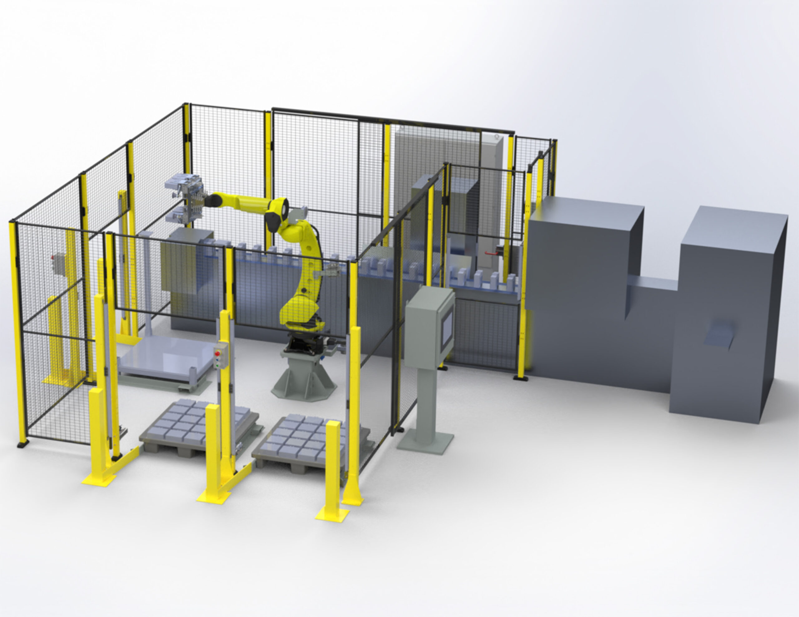Figure 1: Virtual representation of the configured evriiRobot workcell. Courtesy: Concept Systems, Inc.