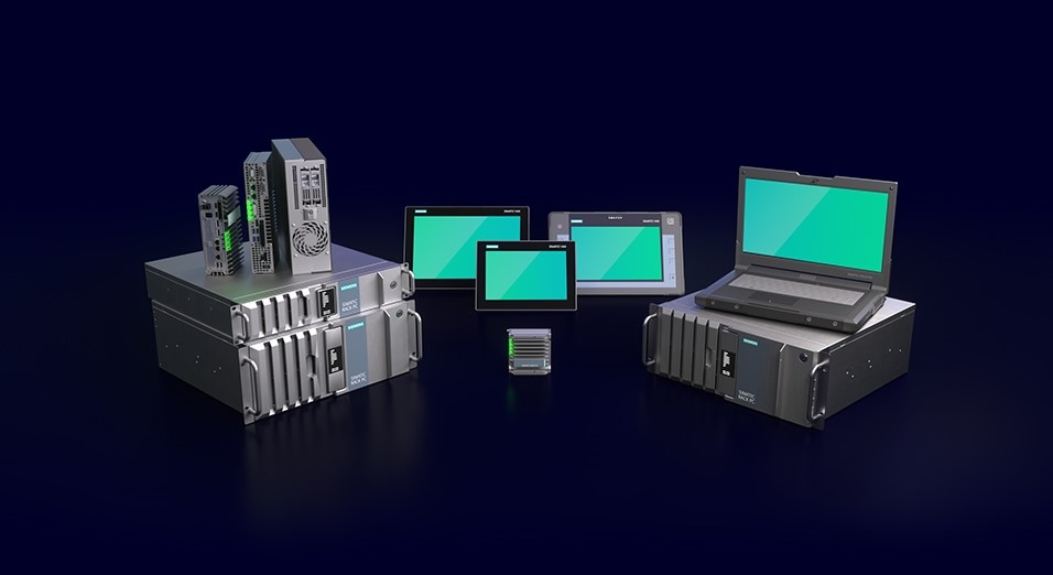 Multiple form factors of industrial PCs, including box PCs for computing close to the machine, rack PCs for complex processes, panel PCs for visualization tasks and mobile devices for remote operations. Courtesy: Siemens