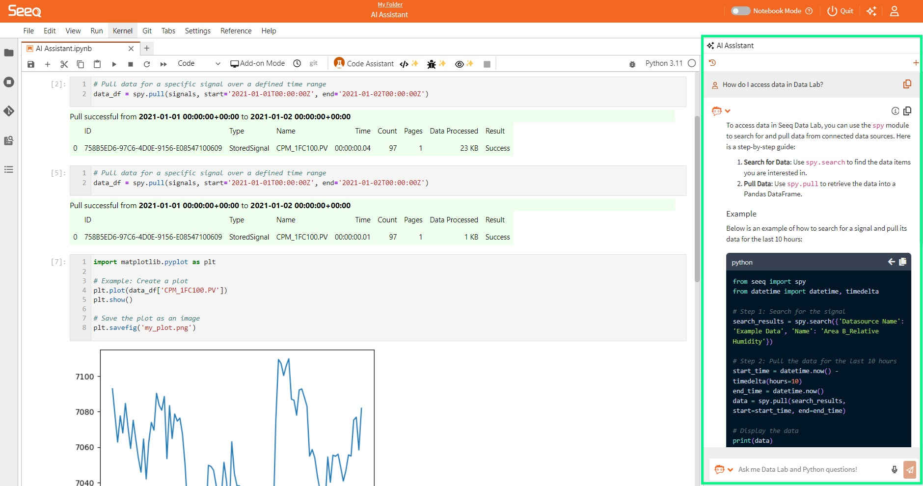 Figure 1: Seeq, an advanced analytics platform, includes a built-in GenAI Assistant to accelerate learning and user development, in this example within a Python/R environment. Courtesy: Seeq